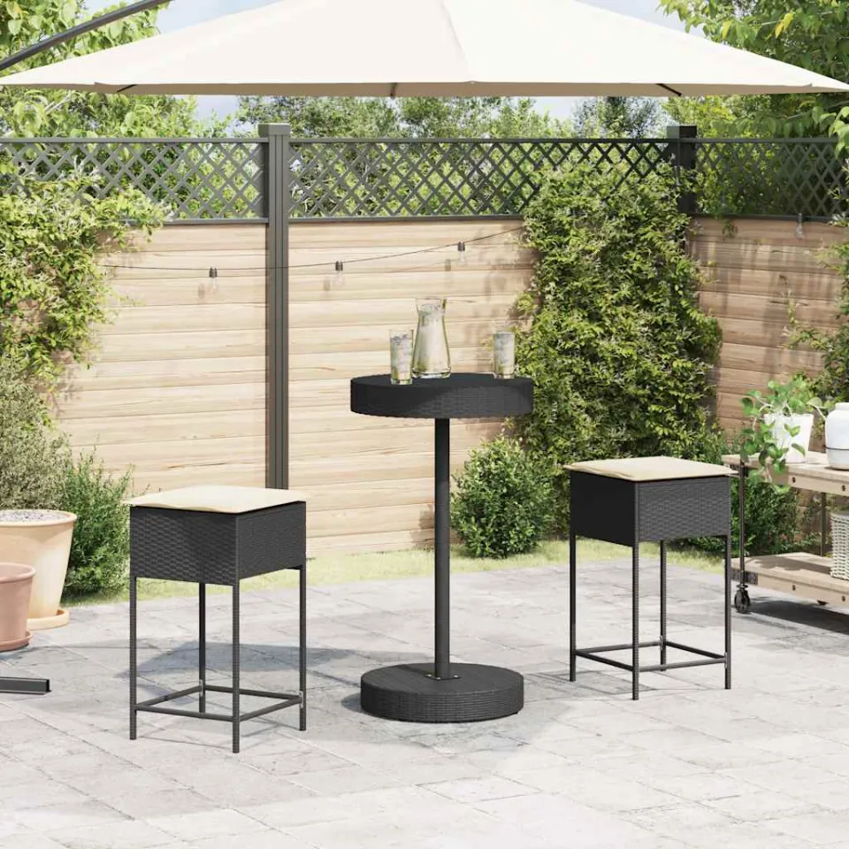 vidaXL 3-delige Tuinbarset met kussens poly rattan zwart, foto 2