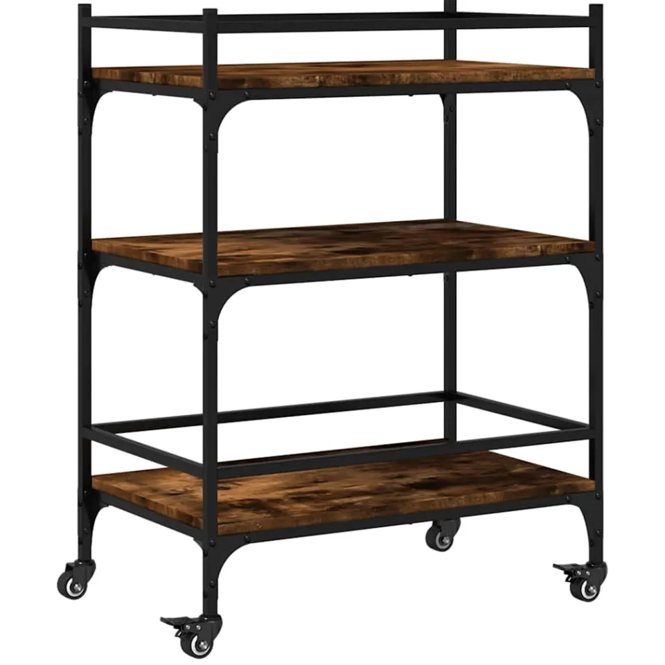 vidaXL Keukentrolley 65x40x86,5 cm bewerkt hout gerookt eikenkleurig Bruin