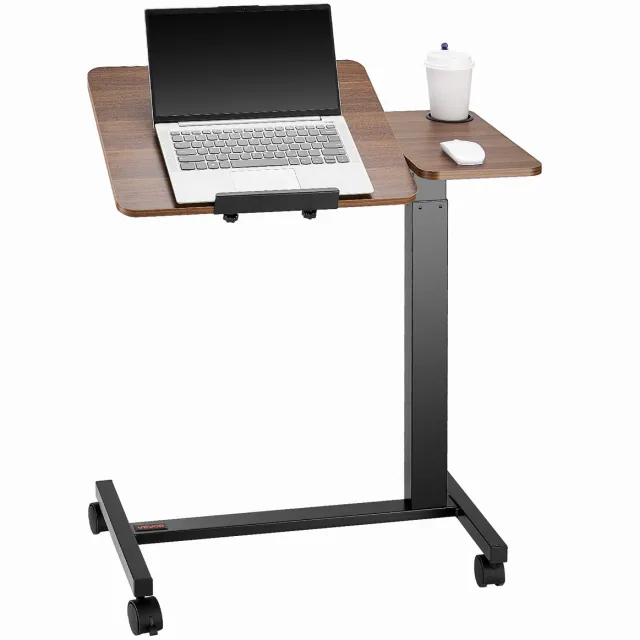 Vevor Overbedtafel Mobiele Bijzettafel Laptoptafel Met Bekerhouder Hout + Zwart