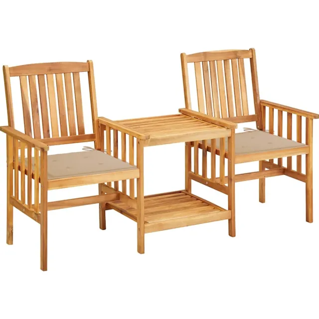 vidaXL Tuinstoelen met tafeltje en kussens massief acaciahout Beige