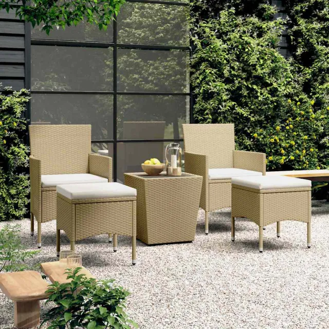 vidaXL 5-delige Bistroset poly rattan en gehard glas beige