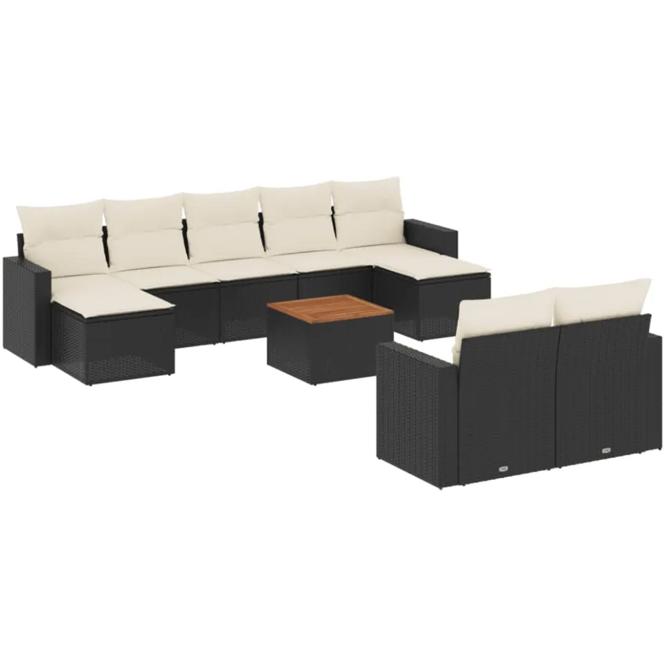 vidaXL 10-delige Loungeset met kussens poly rattan zwart, foto 3