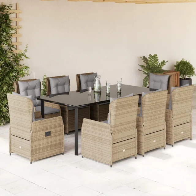vidaXL 9-delige Tuinset met kussens poly rattan beige, foto 2