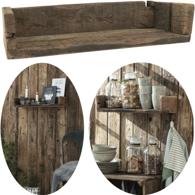 Sanitair-online.eu Vintage houten wandplank in baksteenvorm, massief gerecycled keukenplankje, wandplank ,boekenplank 45x15 bruin