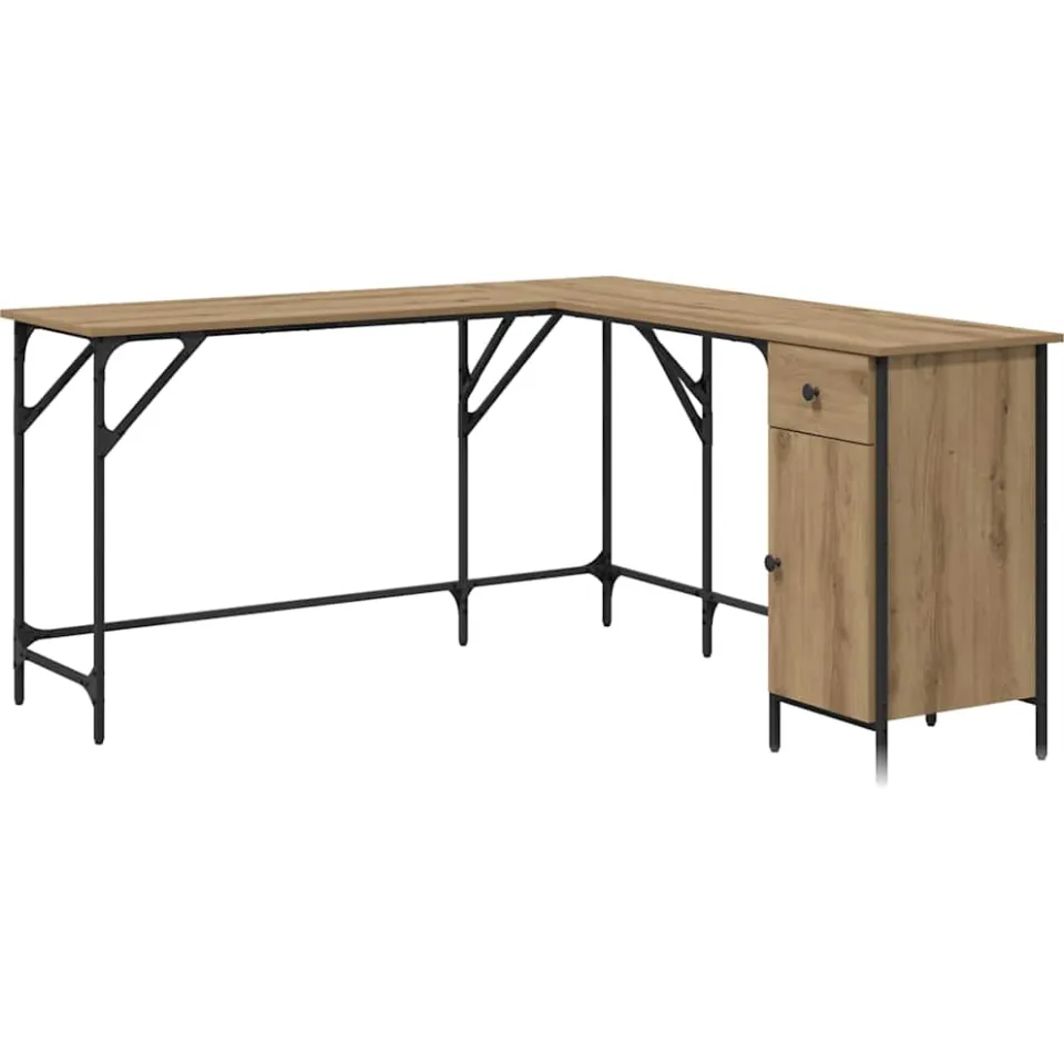 vidaXL Bureau Artisan Eiken Bewerkt hout 141 x 141 x 75 cm, foto 3