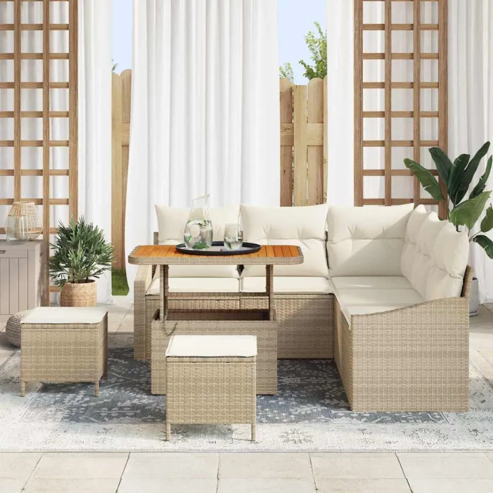 vidaXL Tuinbankenset 8 st Beige poly rattan, foto 2