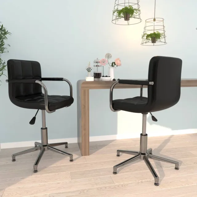 vidaXL Eetkamerstoelen draaibaar 2 st kunstleer zwart, foto 2