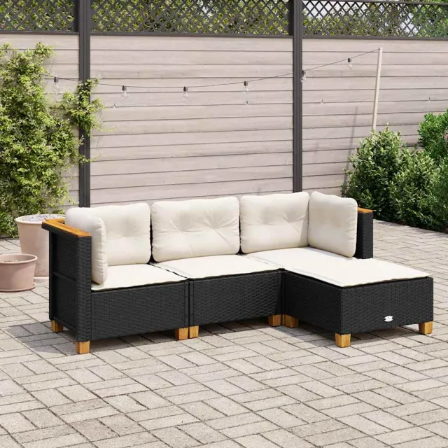 vidaXL 4-delige Loungeset met kussens poly rattan zwart, foto 2