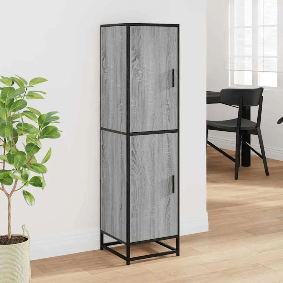 vidaXL Hoge kast 35,5x35x139 cm bewerkt hout en metaal grijs sonoma, foto 2