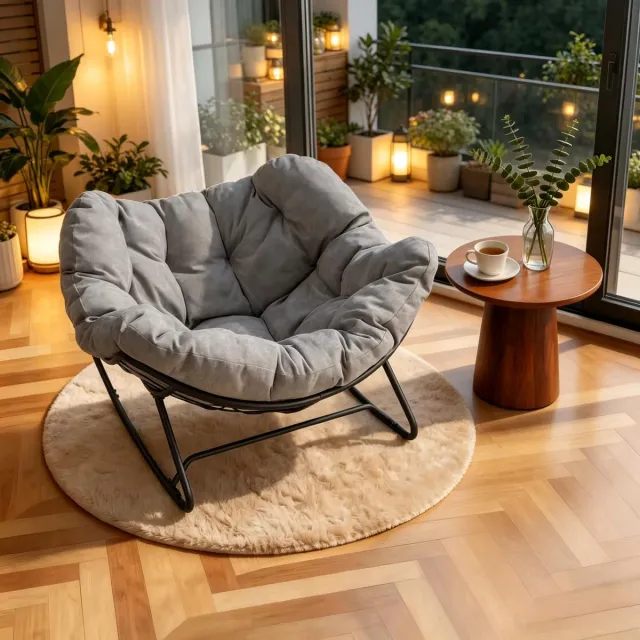 REDOM Schommelstoel - Halfronde sledebasis - Chenille zitting - Metalen frame - Woonkamer en slaapkamer - Lichtgrijs - 91 x 102,5 x 77 cm