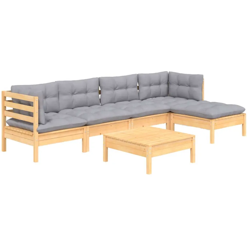 vidaXL 6-delige Loungeset met grijze kussens grenenhout Grijs