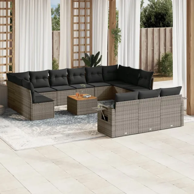 vidaXL 14-delige Loungeset met kussens poly rattan grijs, foto 2