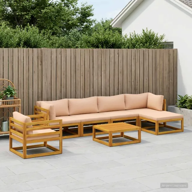 vidaXL Bankstel 7 st Naturel Massief Acaciahout Beige