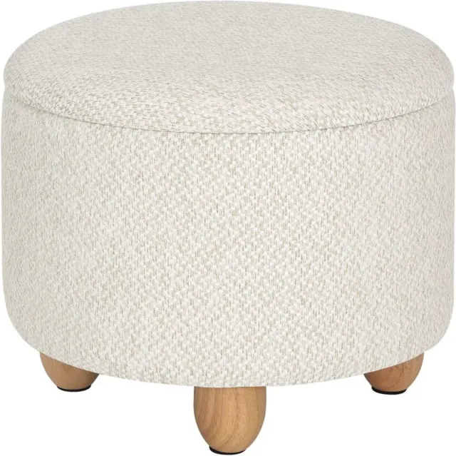 Saphly Ronde Poef 39x39x33cm Creme - Stof en Met opbergruimte - Voor Dagelijks Gebruik, Thuis en Professioneel Gebruik