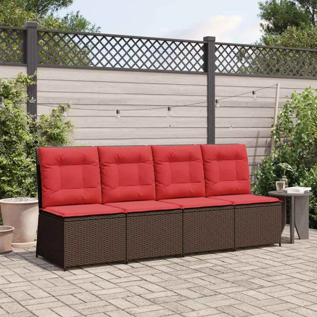 vidaXL Tuinbank Bruin en Rood poly rattan