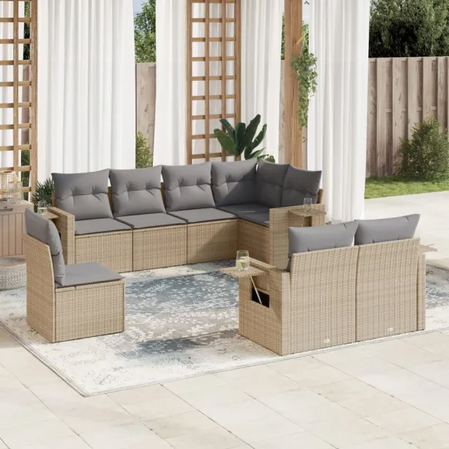 vidaXL 8-delige Loungeset met kussens poly rattan beige, foto 2