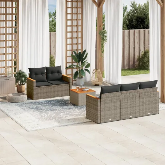 vidaXL 6-delige Loungeset met kussens poly rattan grijs, foto 2
