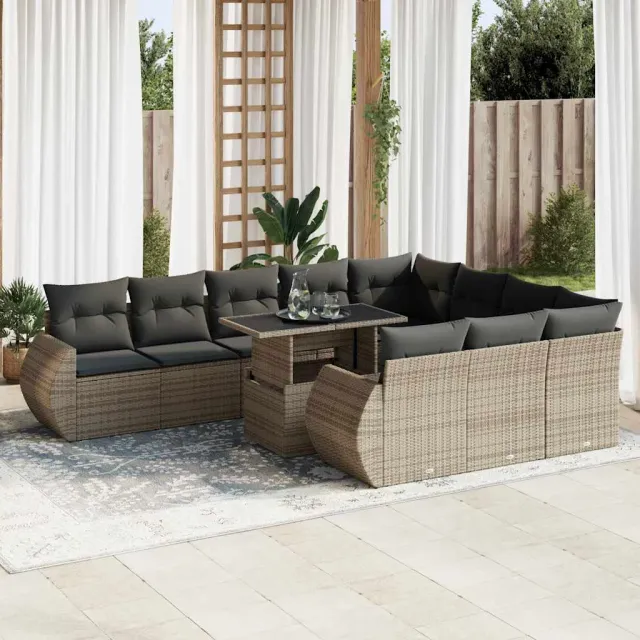 vidaXL 11-delige Loungeset met kussens poly rattan acacia grijs, foto 2