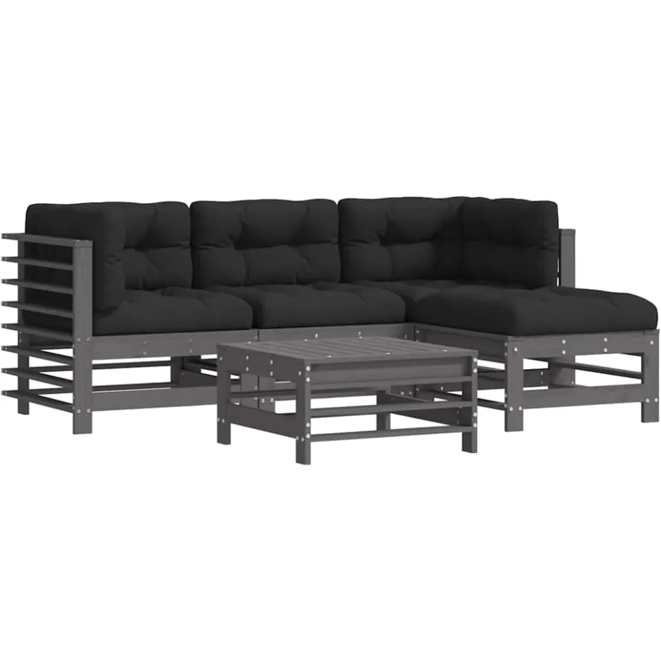 vidaXL 5-delige Loungeset met kussens massief hout grijs, foto 3