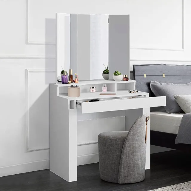 ml-design Monkey's Kaptafel - Make up Tafel Voor Vrouwen - 3 delig - Inklapbaar - Wit - Kaptafel Met Spiegel - 90 x 55 x 155 cm