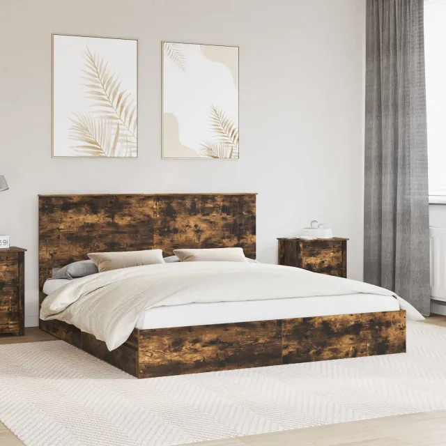 vidaXL Opslag bed Gerookt eiken 180 x 200 cm Bewerkt hout
