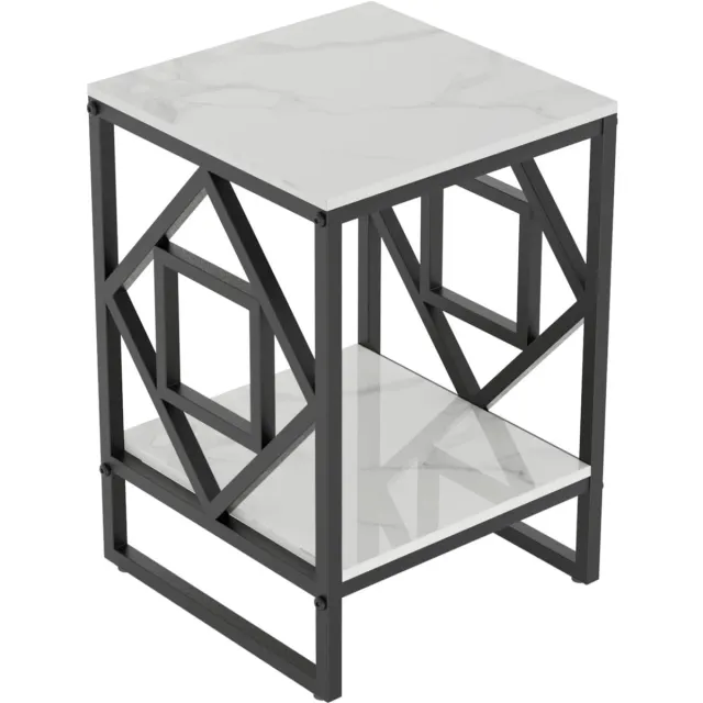Klarven Bijzettafel Marmer Zwart - Bijzettafeltjes Woonkamer - Bijzettafel Bank - Marmeren Bijzettafel - Bijzettafel - Marmeren blad, stijlvol accent voor woonkamer of slaapkamer, ook als nachtkastje - B40xd40xh58cm