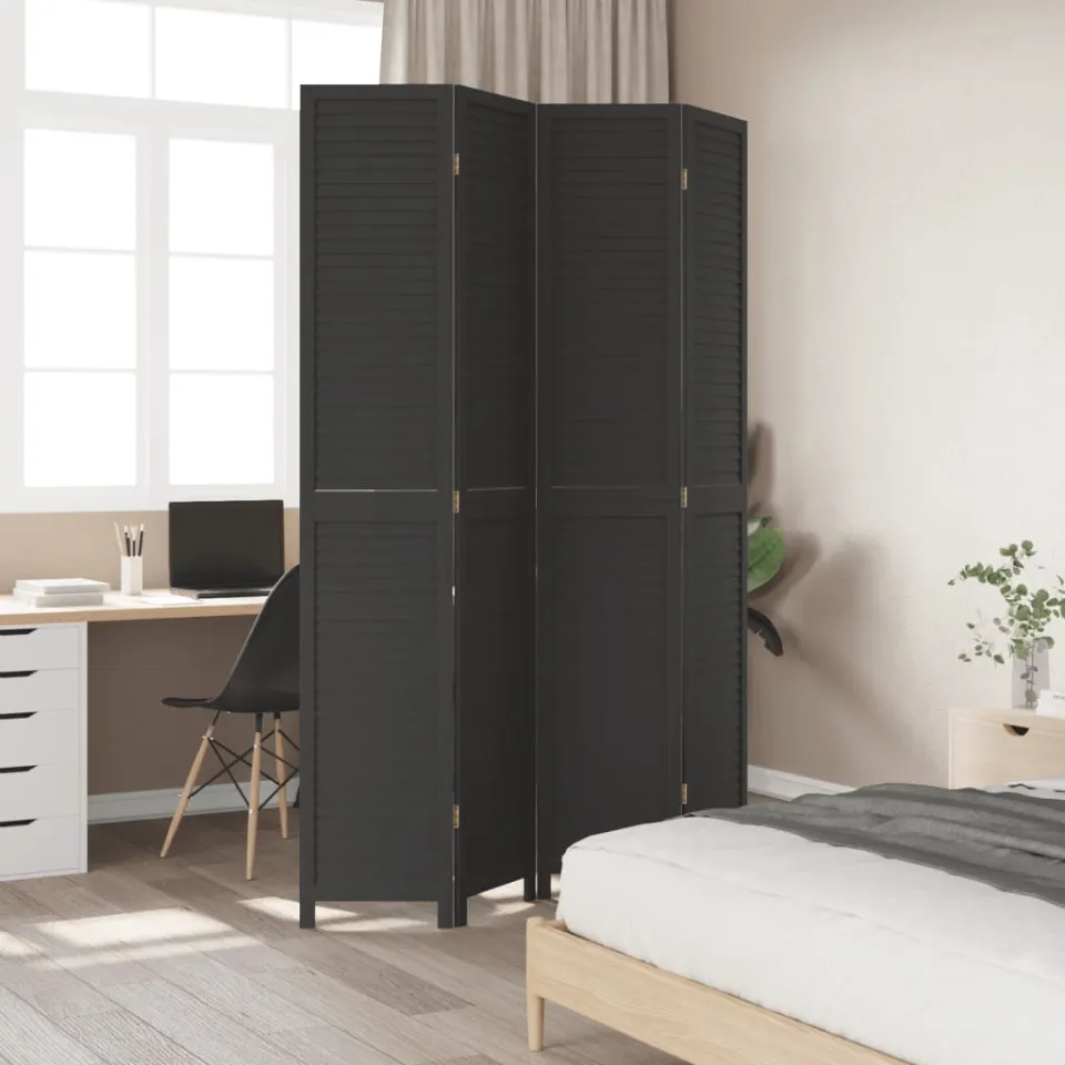vidaXL Kamerscherm met 4 panelen massief paulowniahout zwart, foto 3