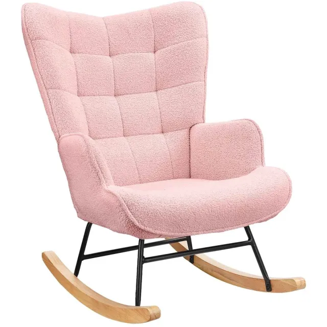 C. , R. E. CORE Schommelstoel - Gestoffeerde schommelstoel - Rocking Chair - Schommelzetel - Met geruite rugleuning - 75x68x92cm - Roze