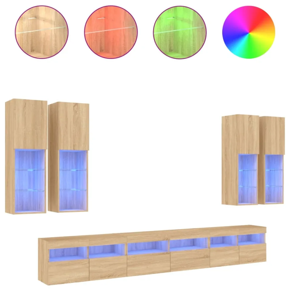 vidaXL 7-delige Tv-wandmeubelset met LED-verlichting sonoma eikenkleur, foto 3
