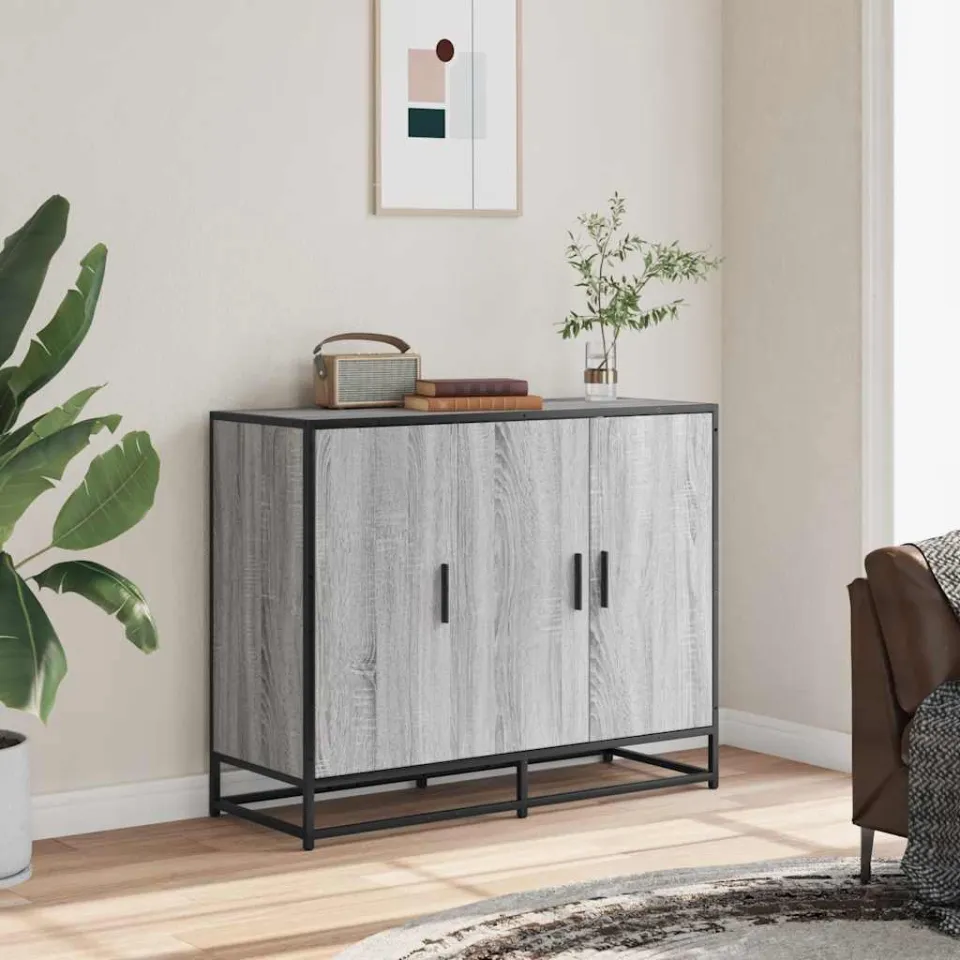 vidaXL Dressoir 94x35x76 cm bewerkt hout grijs sonoma eikenkleurig, foto 2