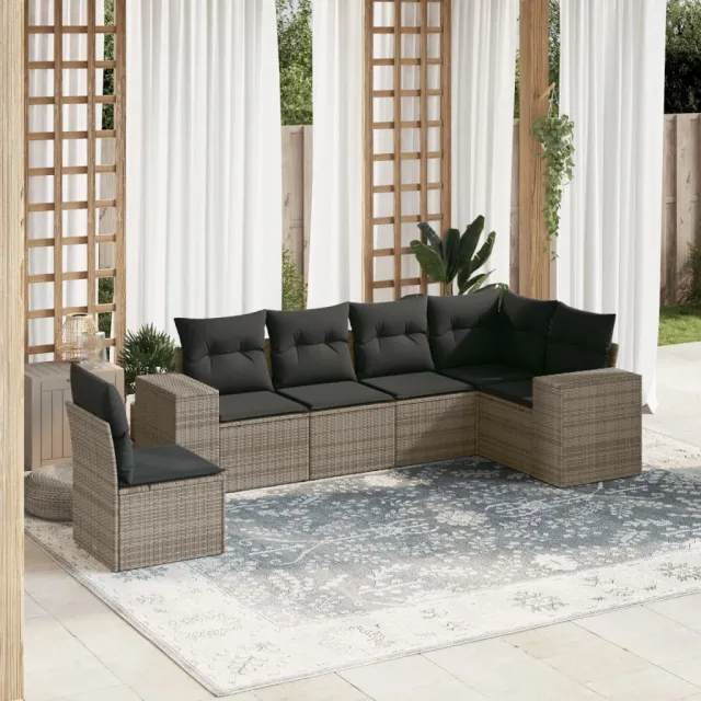 vidaXL 6-delige tuinbankset met kussens, grijs polyrotan, foto 2