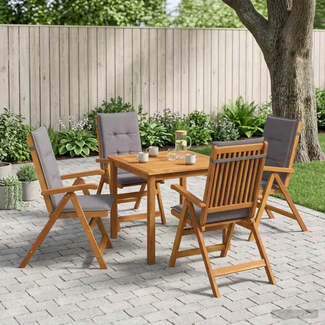 vidaXL 5-delige tuin eetset 4-zits Antraciet Massief Acaciahout Bruin