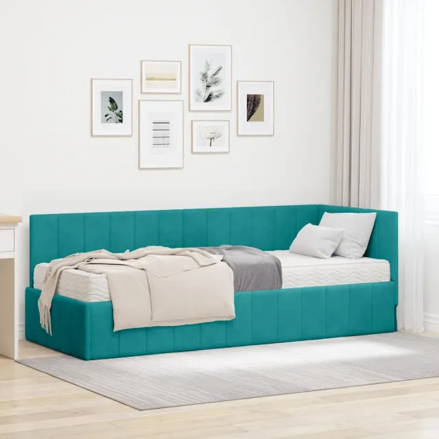 vidaXL Hoekbedframe met Matras 2 st Turquoise 80 x 200 cm Fluweel