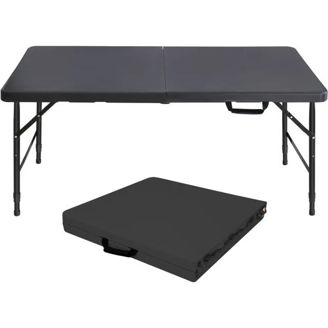 Wishdor Opvouwbare Tafel - Verstelbare Hoogte - Draaggreep - Voor Binnen En Buiten - IJzer En Kunststof - Zwart - 125 X 61 X 58-74 Cm