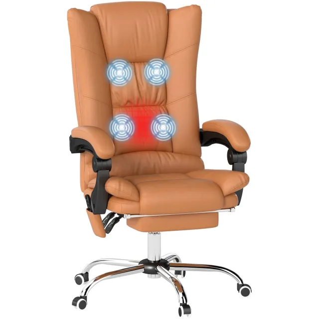 Vinsetto Bureaustoel met massage en verwarming - Directiestoel - Relaxstoel - Lichtbruin