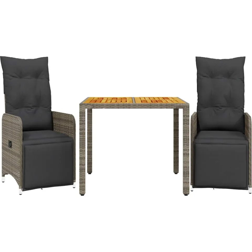 vidaXL 3-delige Bistroset met kussens poly rattan grijs