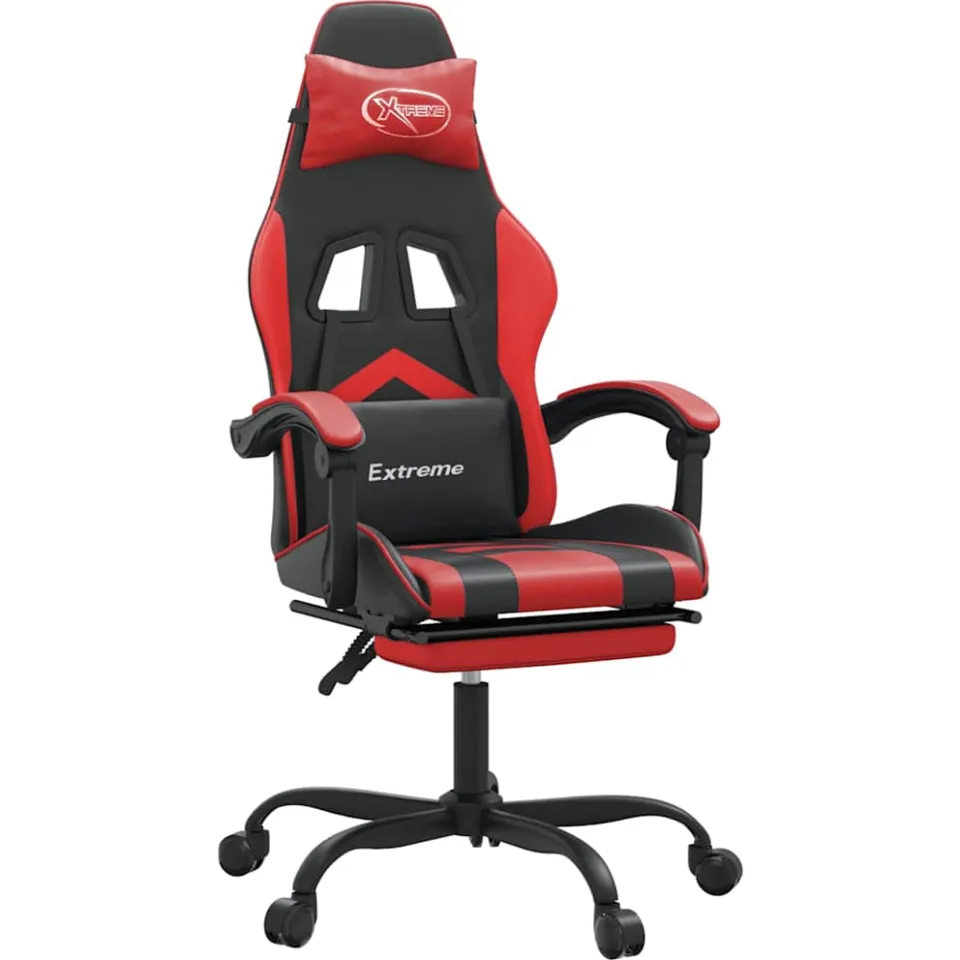 vidaXL Gamestoel draaibaar met voetensteun kunstleer zwart en rood, foto 3
