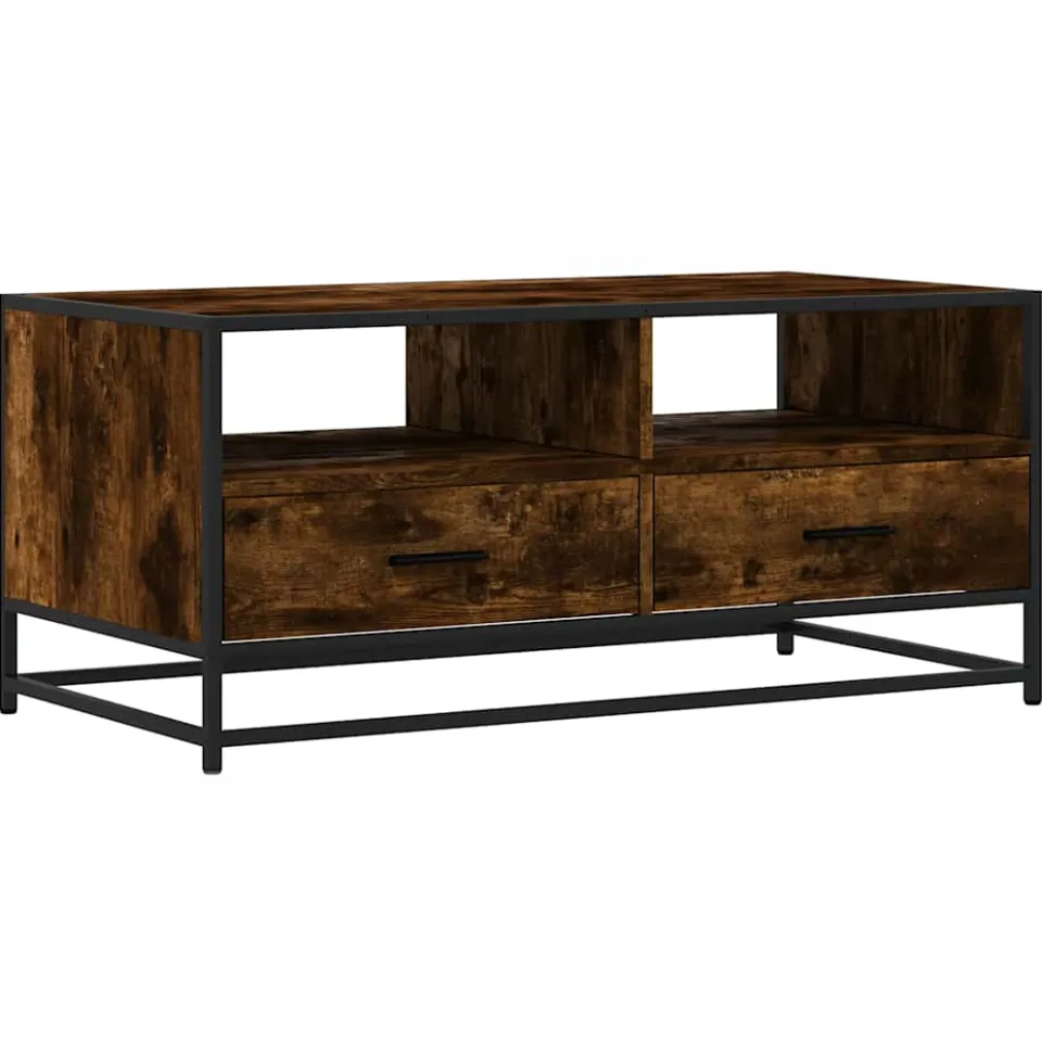 vidaXL Salontafel 100x50x45 cm bewerkt hout en metaal gerookt eiken