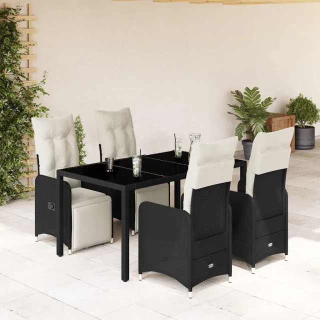 vidaXL 5-delige Bistroset met kussens poly rattan zwart