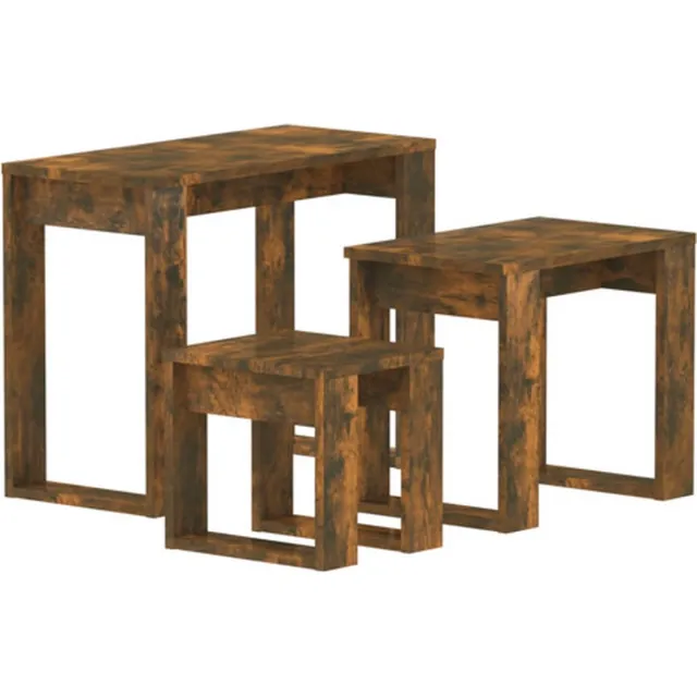 vidaXL 3-delige - Tafeltjesset - bewerkt - hout - gerookt - eikenkleurig gerookt eiken