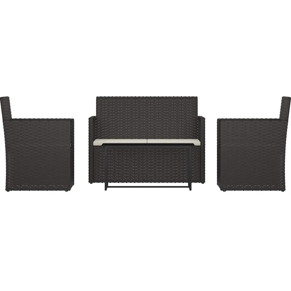 vidaXL 4-delige Loungeset met kussens poly rattan zwart, foto 3