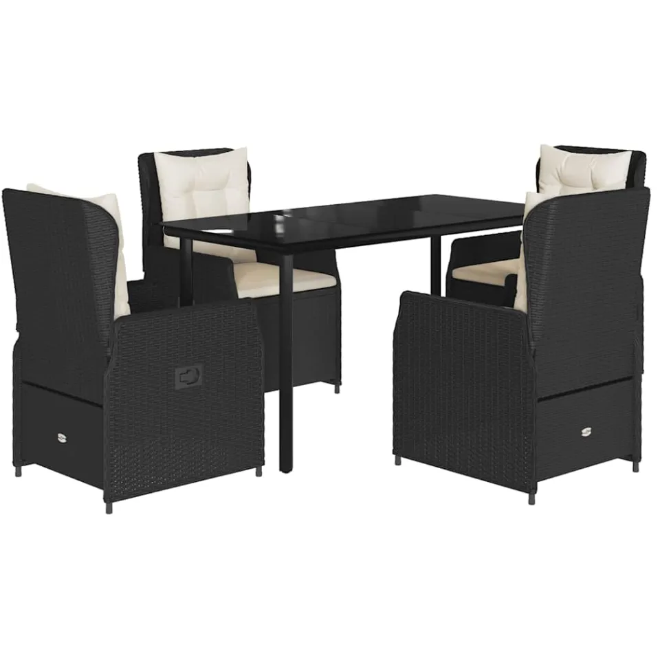 vidaXL 5-delige Tuinset met kussens poly rattan zwart, foto 3