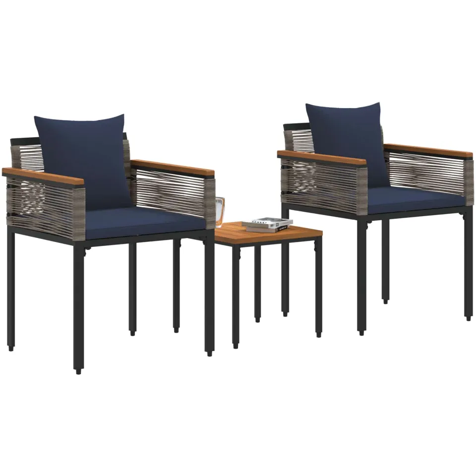 vidaXL Buitenmeubelset met kussen Grijs en Marineblauw poly rattan