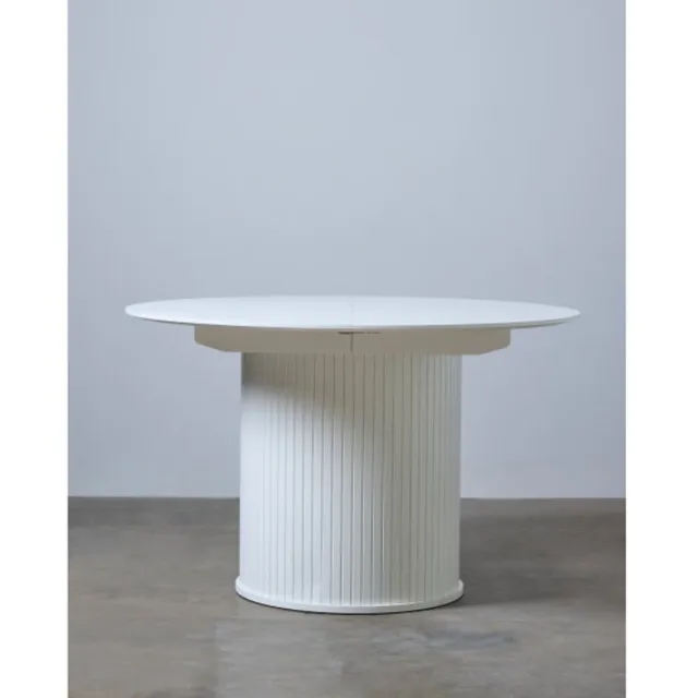Meubelplaats eettafel Nola rond eikenhout uitschuifbaar Ø120-167 cm - wit