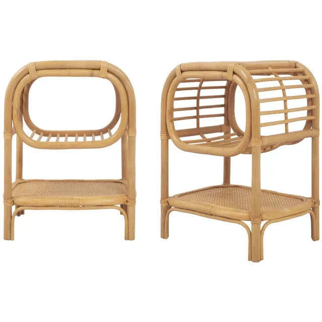 sweeek Set van 2 nachtkastjes gebogen natuurlijke rotan 1 plank 1 nis l 40 x b 30 x h 50cm - serang Naturel