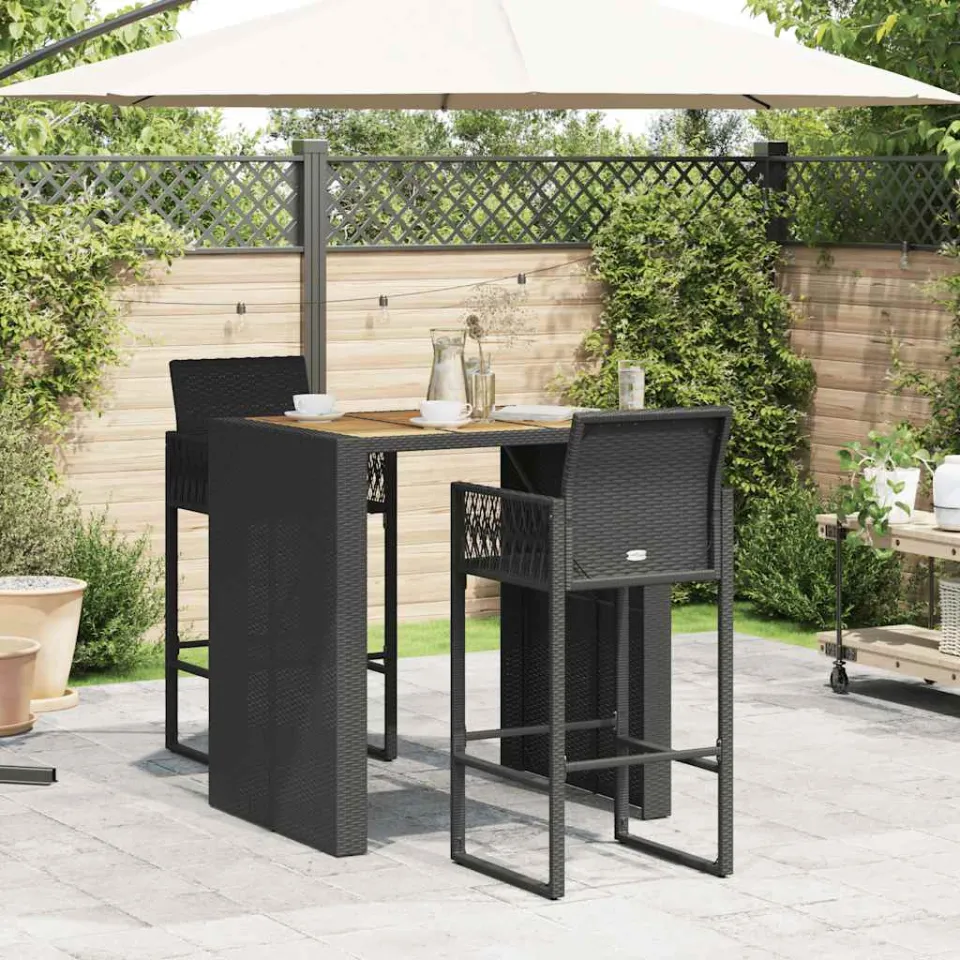vidaXL 3-delige Tuinbarset zonder kussens poly rattan acacia zwart, foto 3