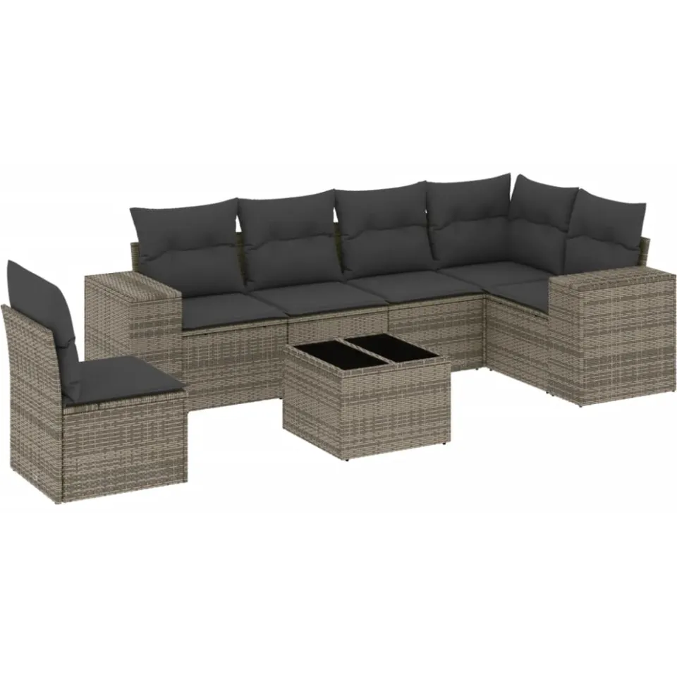 vidaXL 7-delige Loungeset met kussens poly rattan grijs