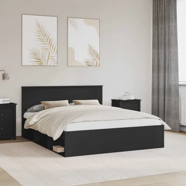 vidaXL Bedframe met hoofdeinde Zwart 160 x 200 cm Massief grenenhout
