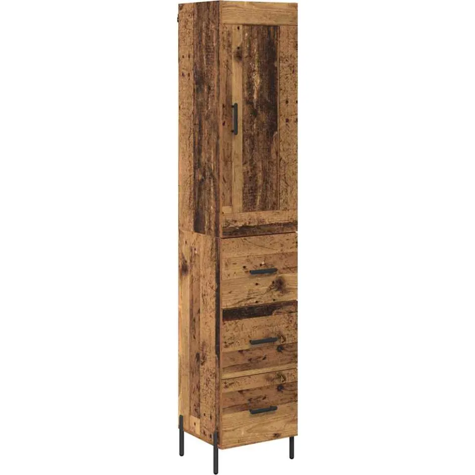 vidaXL Highboard Oud Hout 34,5 x 34 x 180 cm Bewerkt hout bruin, foto 3