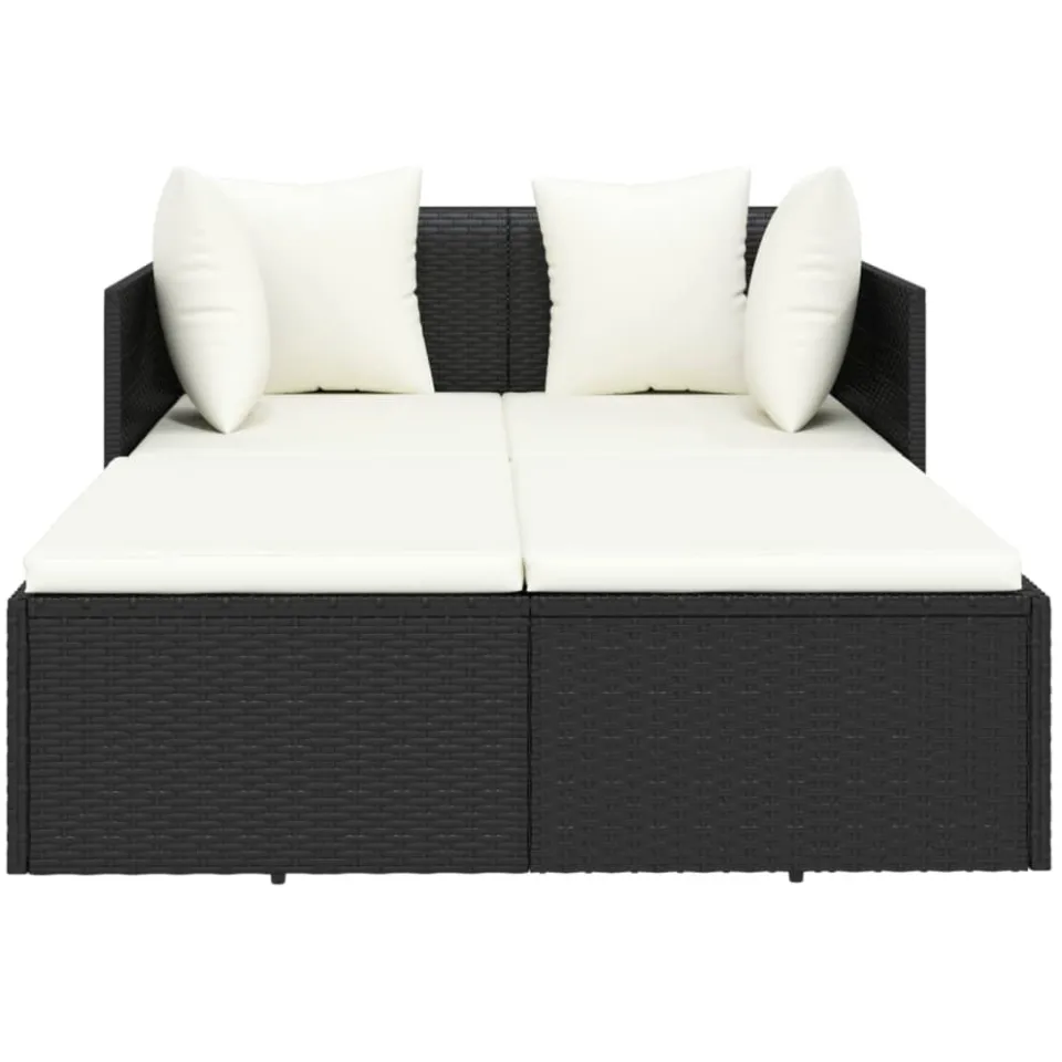 vidaXL Ligbed met kussens 182x118x63 cm poly rattan zwart